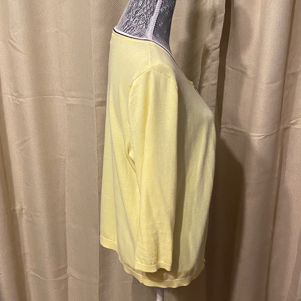 Talbots Yellow Cardigan with White/Deep Navy  Trim - Picture 2 of 5